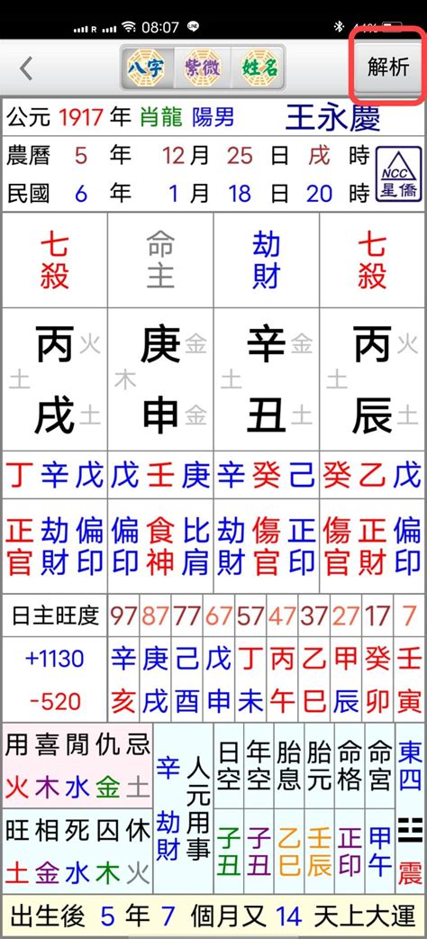 星僑八字命盤